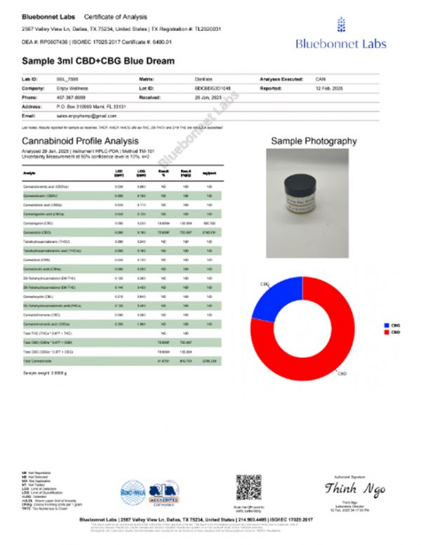 Enjoy Hemp 3ml CBD + CBG Disposable for Relief - Blue Dream (Hybrid) - Image 2